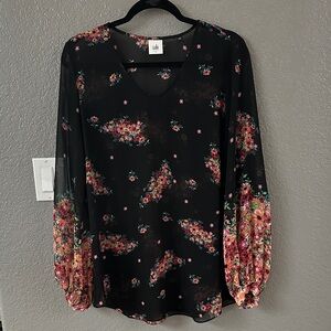 CAbi Black and Pink Floral Blouse
